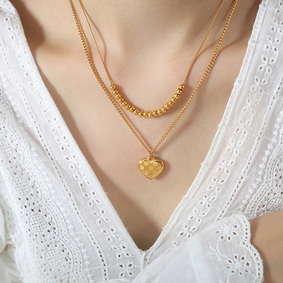 Heart Pendant Double-Lrayed Necklace - Picture 1 of 5